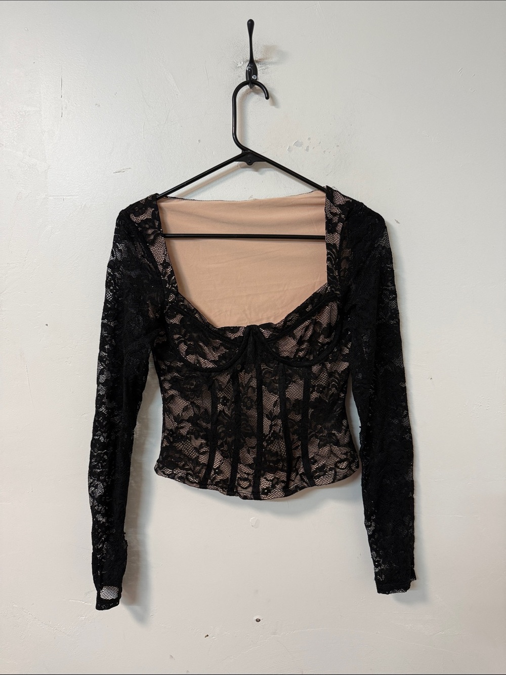 Missguided Black Lace Corset Top with Nude Lining